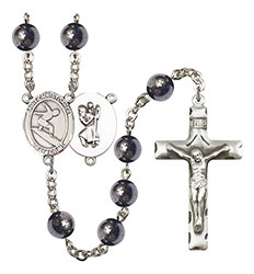 St. Christopher/Surfing 8mm Hematite Rosary R6003S-8184