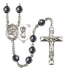 St. Christopher/Motorcycle 8mm Hematite Rosary R6003S-8185