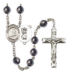 St. Christopher/Skiing 8mm Hematite Rosary R6003S-8193