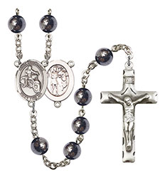 St. Sebastian/Motorcycle 8mm Hematite Rosary R6003S-8197