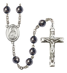 St. Gerald 8mm Hematite Rosary R6003S-8404