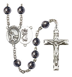 St. Christopher/Football 8mm Hematite Rosary R6003S-8501