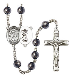 St. Christopher/Basketball 8mm Hematite Rosary R6003S-8502