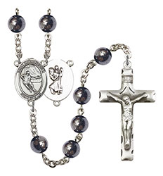 St. Christopher/Hockey 8mm Hematite Rosary R6003S-8504