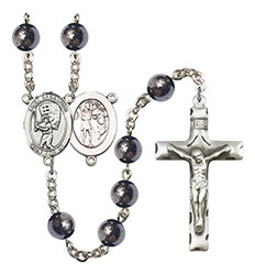 St. Sebastian/Baseball 8mm Hematite Rosary R6003S-8600