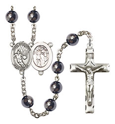 St. Sebastian/Basketball 8mm Hematite Rosary R6003S-8602