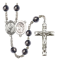 St. Sebastian/Softball 8mm Hematite Rosary R6003S-8607