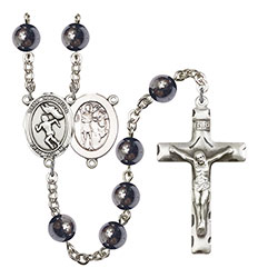 St. Sebastian/Track &amp; Field-Woman 8mm Hematite Rosary R6003S-8610