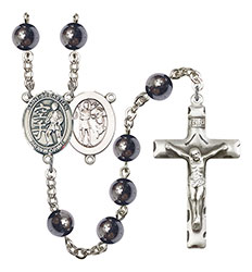 St. Sebastian/Karate 8mm Hematite Rosary R6003S-8615