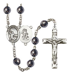 Guardian Angel/Football 8mm Hematite Rosary R6003S-8701