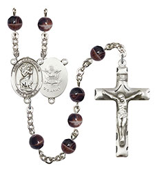 St. Christopher/Army 7mm Brown Rosary R6004S-8022S2