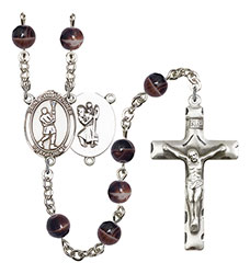 St. Christopher/Lacrosse 7mm Brown Rosary R6004S-8144
