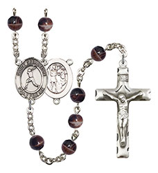 St. Sebastian/Baseball 7mm Brown Rosary R6004S-8160