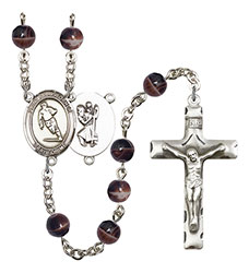 St. Christopher/Rugby 7mm Brown Rosary R6004S-8194