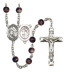 St. Sebastian/Hockey 7mm Brown Rosary R6004S-8604