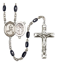 St. Sebastian/Track &amp; Field 8x5mm Black Onyx Rosary R6005S-8176