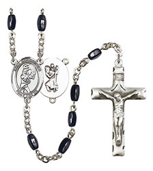 St. Christopher/Softball 8x5mm Black Onyx Rosary R6005S-8507