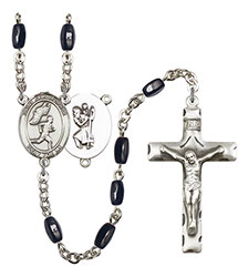 St. Christopher/Track&amp;Field 8x5mm Black Onyx Rosary R6005S-8509