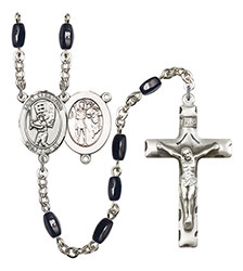 St. Sebastian/Baseball 8x5mm Black Onyx Rosary R6005S-8600