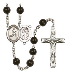 St. Sebastian/Track &amp; Field 7mm Black Onyx Rosary R6007S-8176