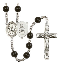 St. Kateri/Equestrian 7mm Black Onyx Rosary R6007S-8182