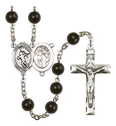 St. Sebastian/Track &amp; Field-Woman 7mm Black Onyx Rosary R6007S-8610