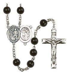 St. Sebastian/Karate 7mm Black Onyx Rosary R6007S-8615