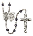 St. Michael/EMT 6mm Hematite Rosary R6002S-8076S10
