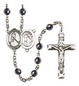 St. Sebastian/Ice Hockey 6mm Hematite Rosary R6002S-8165