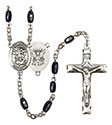 St. Michael/Navy 8x5mm Black Onyx Rosary R6005S-8076S6