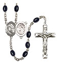 St. Sebastian/Hockey 8x6mm Black Onyx Rosary R6006S-8604