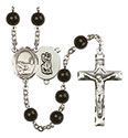 St. Christopher/Fishing 7mm Black Onyx Rosary R6007S-8196