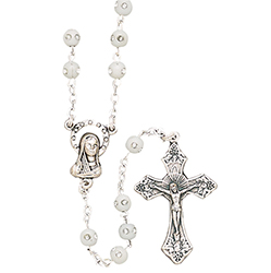 Rosary with White Cubic Zirconia Beads SR3964