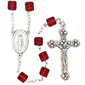 Rosary with Red Square Tin Cut Crystal Beads SR3969